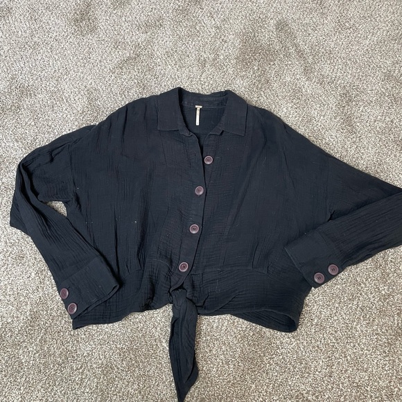 Free People Black Button-Up Blouse - Picture 3 of 5